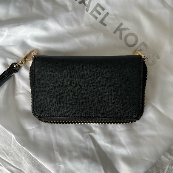 Michael Kors handbag & continental wristlet wallet. Black leather, gold hardware - Picture 7 of 9